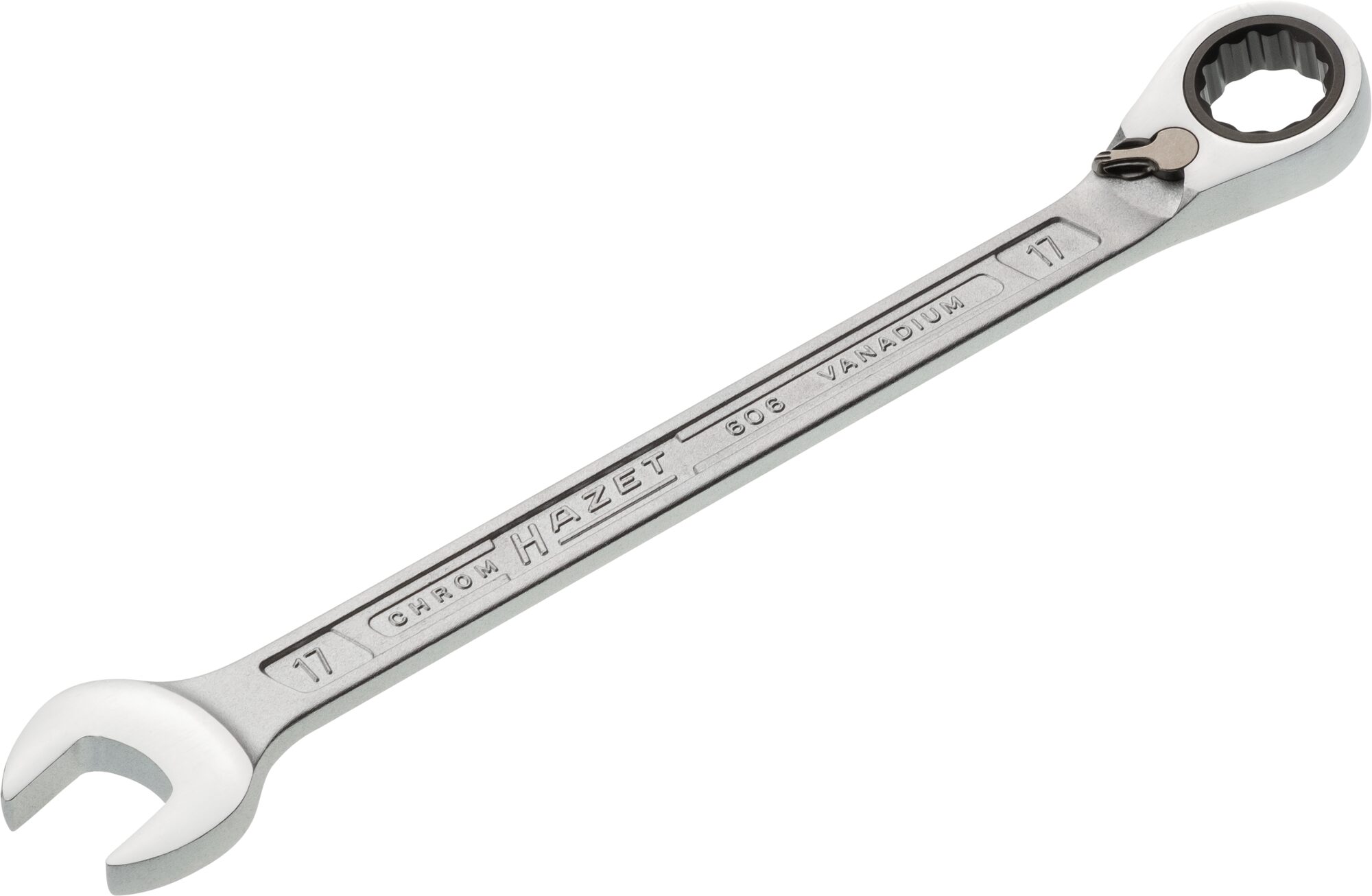 HAZET Knarren Ring-Maulschlüssel 606-17 · Außen Doppel-Sechskant-Tractionsprofil · 17 mm