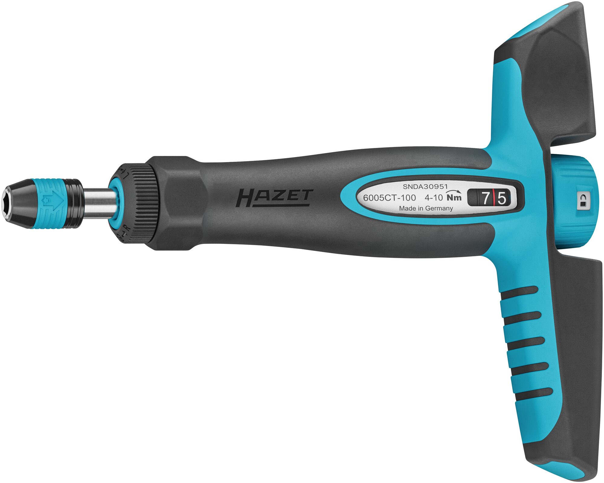 HAZET Drehmomentschraubendreher mit Quergriff 6005CT-100 · Drehmomentbereich min-max: 4?–?10 Nm · Genauigkeit: 6% · 1/4 Zoll (6,3 mm) Sechskant hohl · 198 mm