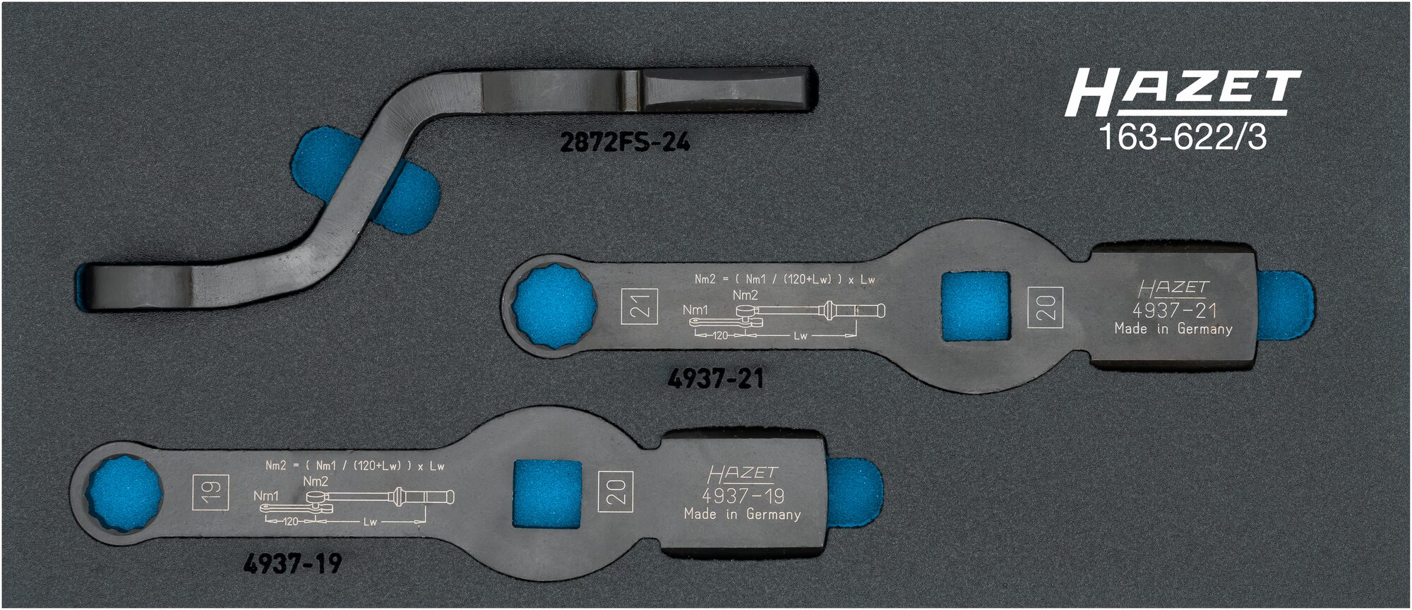 HAZET Schlag-Ringschlüssel Satz 163-622/3 · 1/2 Zoll (12,5 mm) Vierkant hohl, 3/4 Zoll (20 mm) Vierkant hohl · Außen Doppelsechskant Profil · 3-teilig · 19 – 24