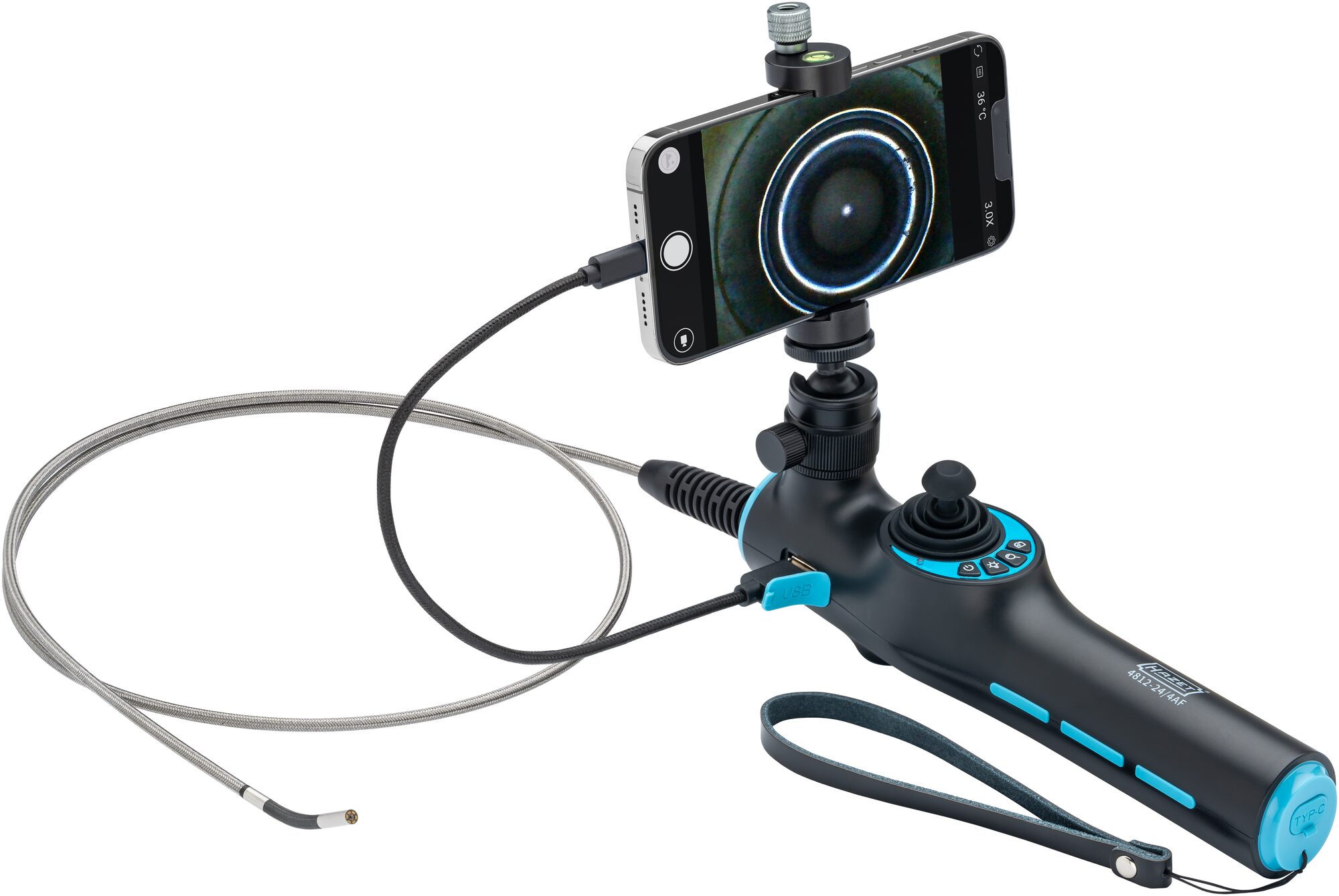 HAZET HD Videoendoskop Satz mit 360° Schwenksonde ? 3,9 mm 4812-24/4AF · 5-teilig