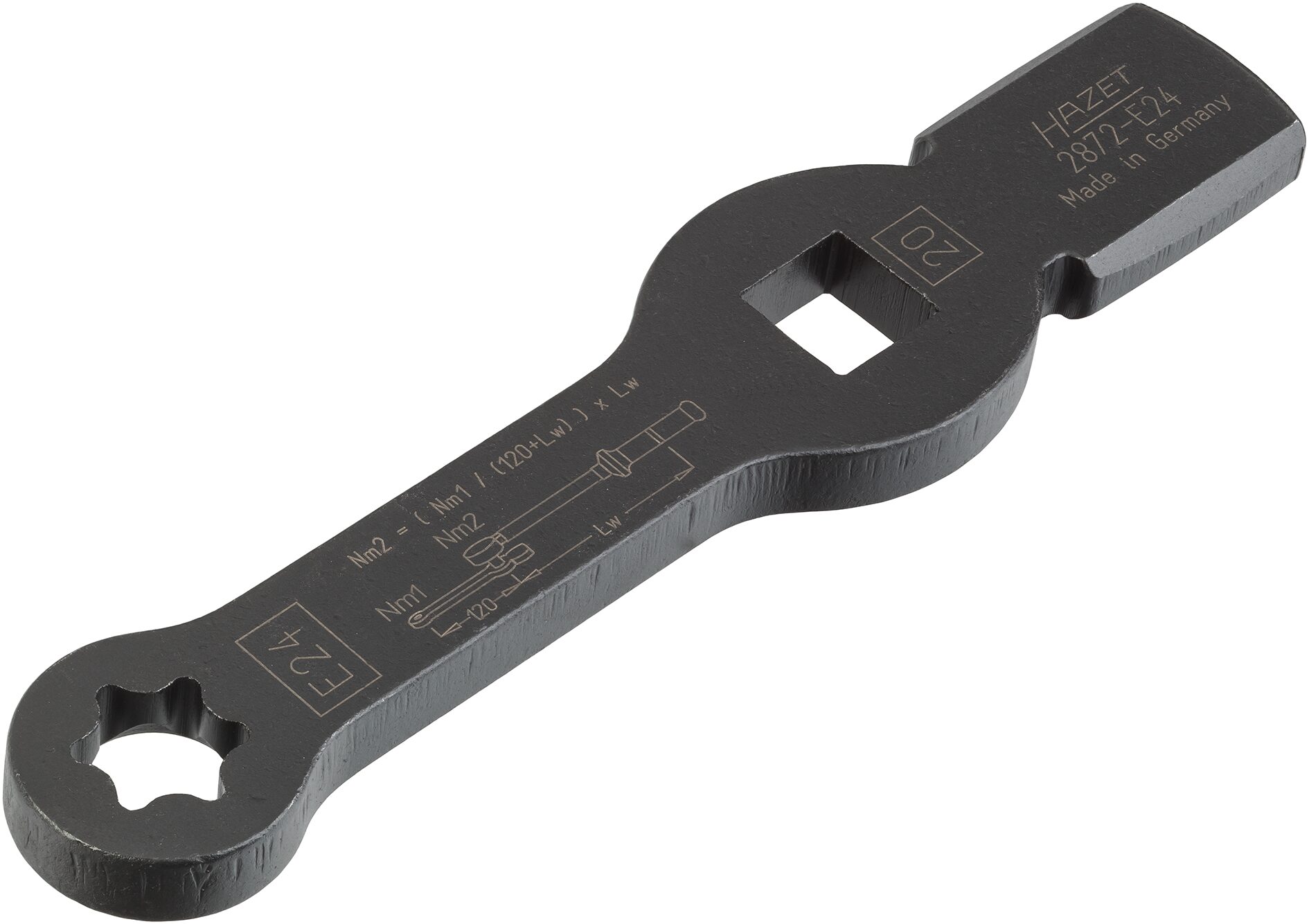 HAZET TORX® Schlag-Schlüssel · mit 2 Schlagflächen 2872-E24 · Vierkant hohl 20 mm (3/4 Zoll) · Außen TORX® Profil · E24 HAZET TORX® Schlag-Schlüssel · mit 2 Schlagflächen 2872-E24 · Vierkant hohl 20 mm (3/4 Zoll) · Außen TORX® Profil · E24