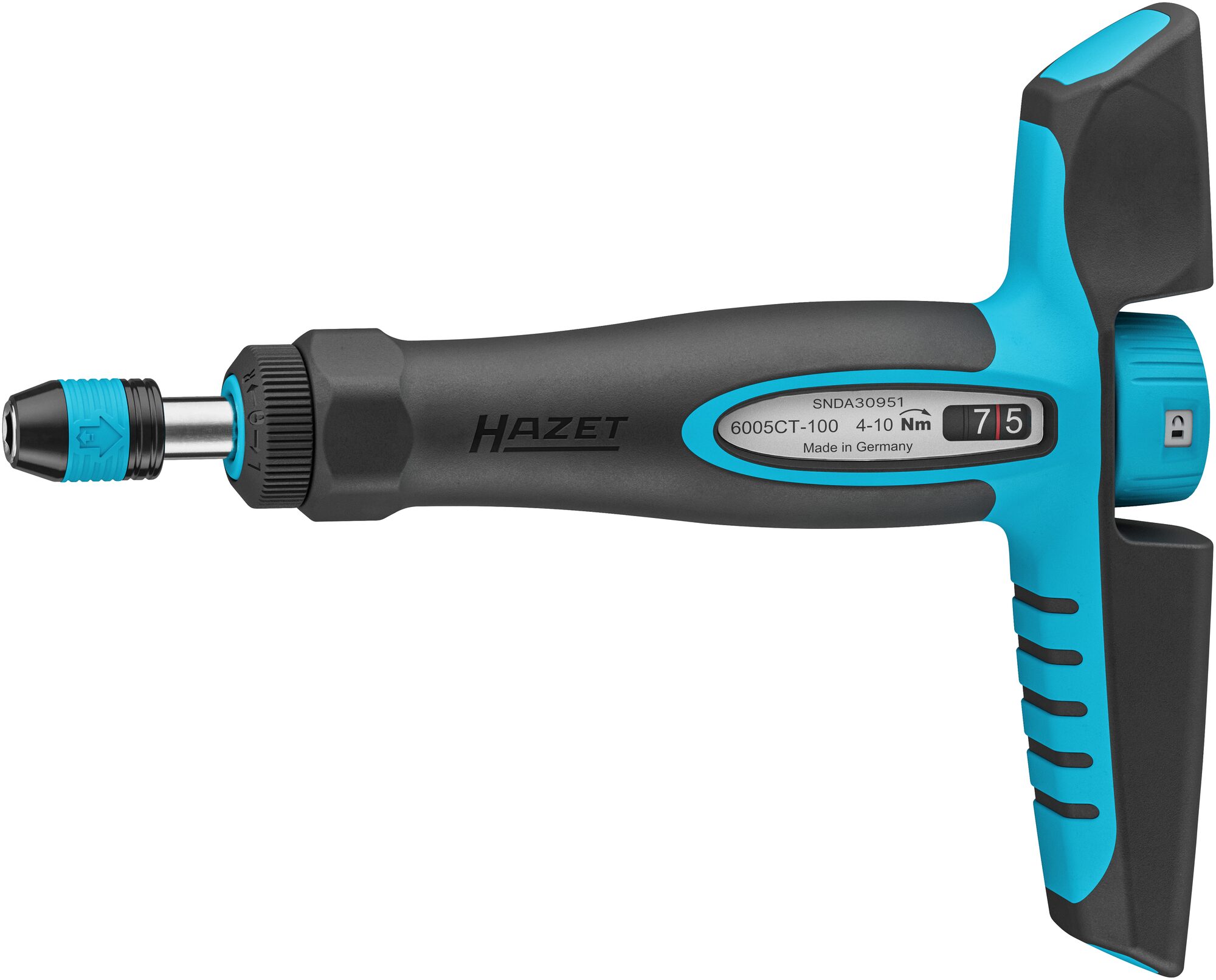 HAZET Drehmomentschraubendreher mit Quergriff 6005CT-100 · Drehmomentbereich min-max: 4?–?10 Nm · Genauigkeit: 6% · 1/4 Zoll (6,3 mm) Sechskant hohl · 198 mm