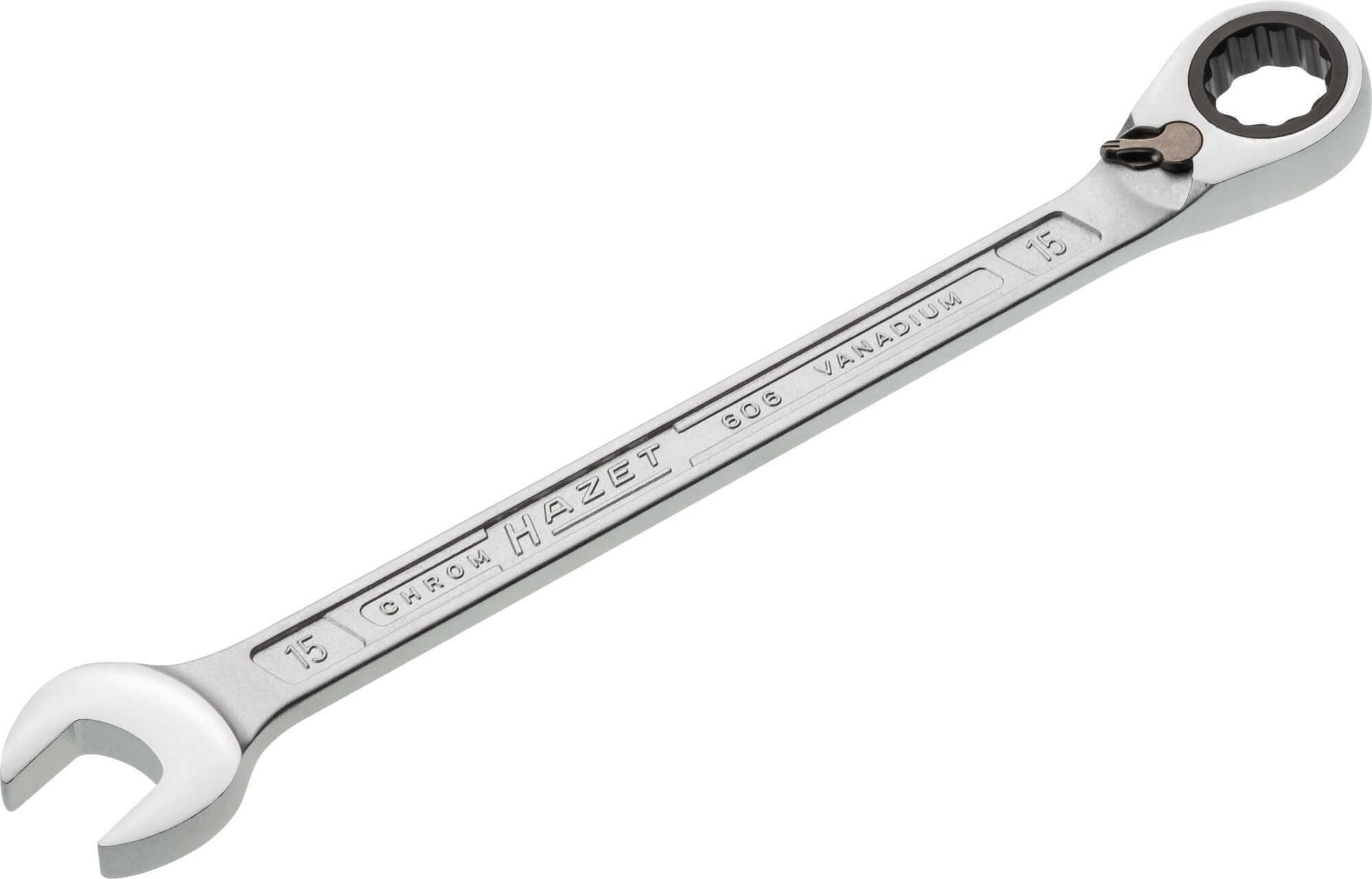 HAZET Knarren Ring-Maulschlüssel 606-15 · Außen Doppel-Sechskant-Tractionsprofil · 15 mm
