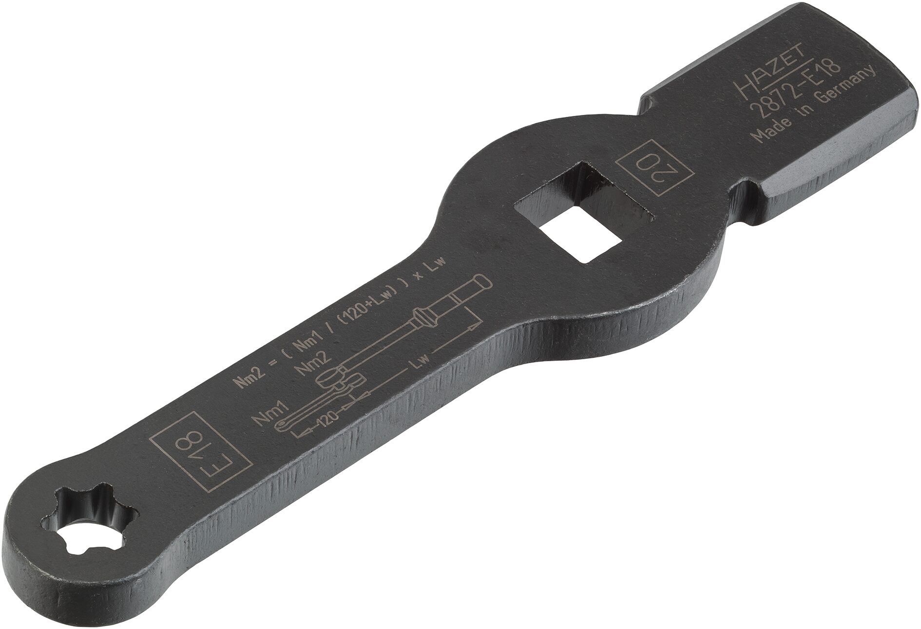 HAZET TORX® Schlag-Schlüssel · mit 2 Schlagflächen 2872-E18 · Vierkant hohl 20 mm (3/4 Zoll) · Außen TORX® Profil · E18