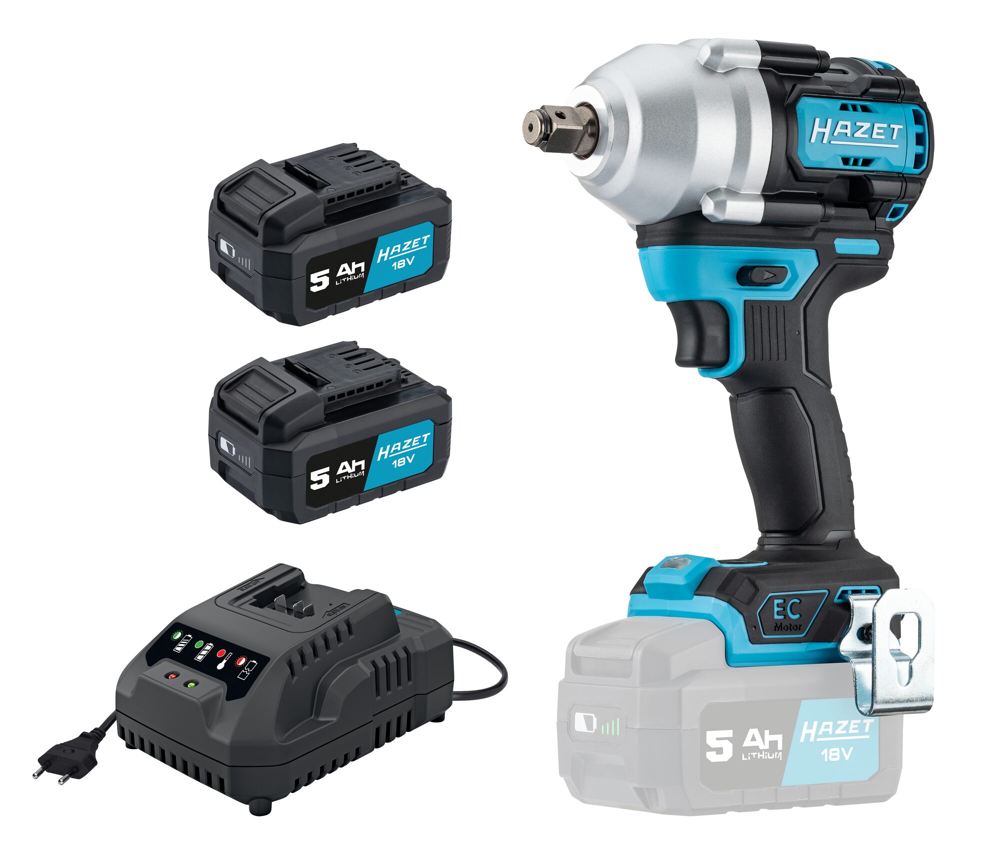 HAZET Akku Schlagschrauber 9512-950/4 · Lösemoment maximal [Nm]: 950 Nm · 1/2 Zoll (12,5 mm) Vierkant massiv · 4-teilig