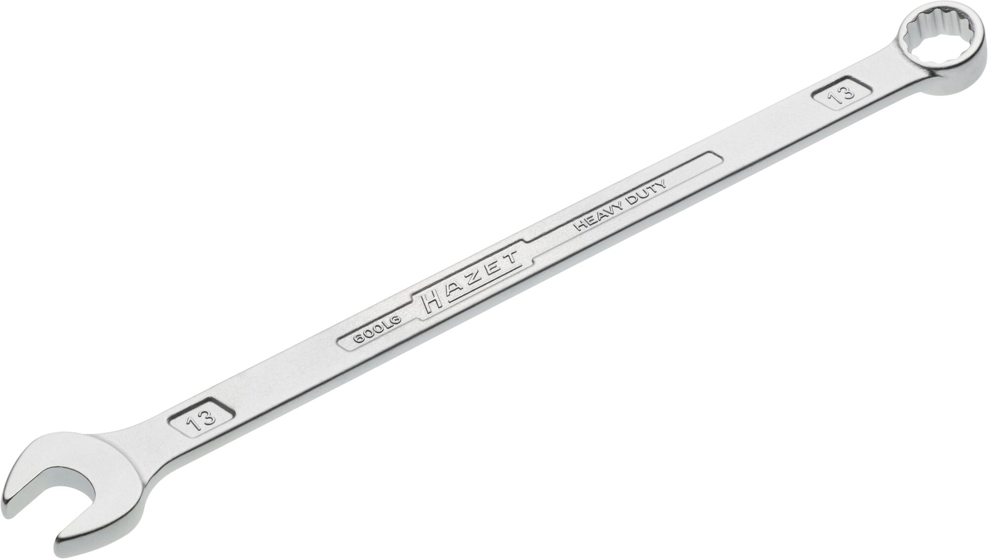 HAZET Ring-Maulschlüssel · extra lang · schlanke Bauform 600LG-13 · Außen Doppel-Sechskant-Tractionsprofil · 13 mm