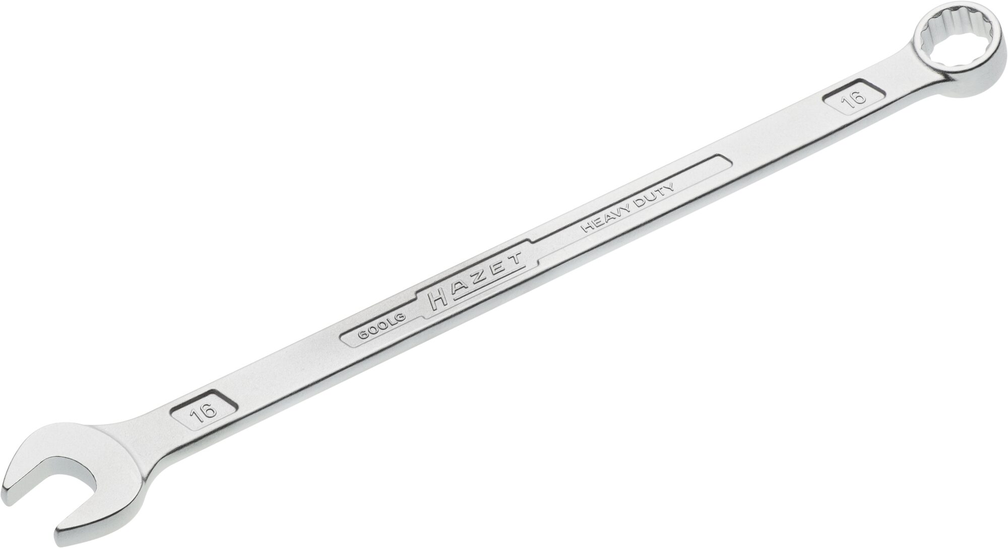 HAZET Ring-Maulschlüssel · extra lang · schlanke Bauform 600LG-16 · Außen Doppel-Sechskant-Tractionsprofil · 16 mm