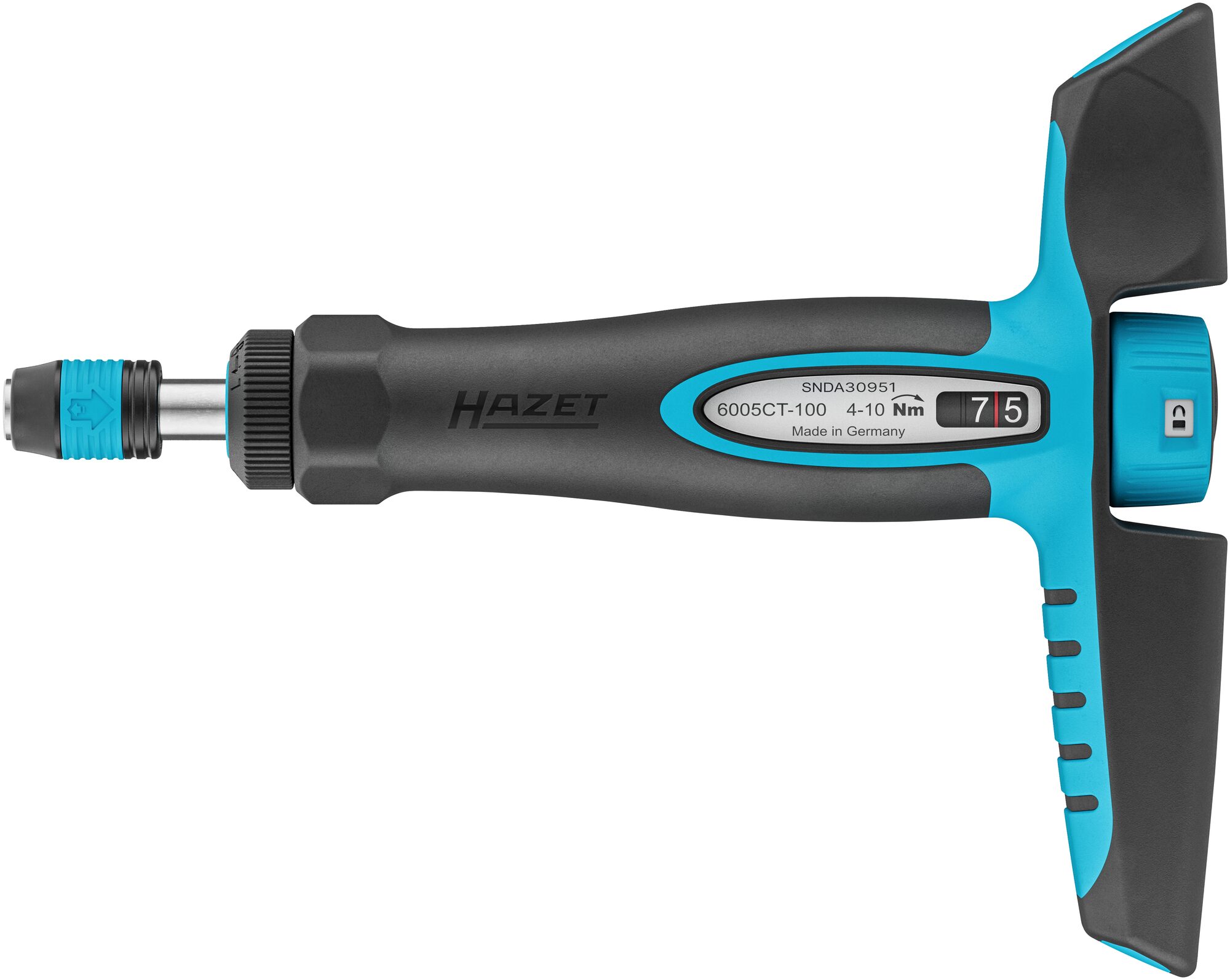 HAZET Drehmomentschraubendreher mit Quergriff 6005CT-100 · Drehmomentbereich min-max: 4?–?10 Nm · Genauigkeit: 6% · 1/4 Zoll (6,3 mm) Sechskant hohl · 198 mm