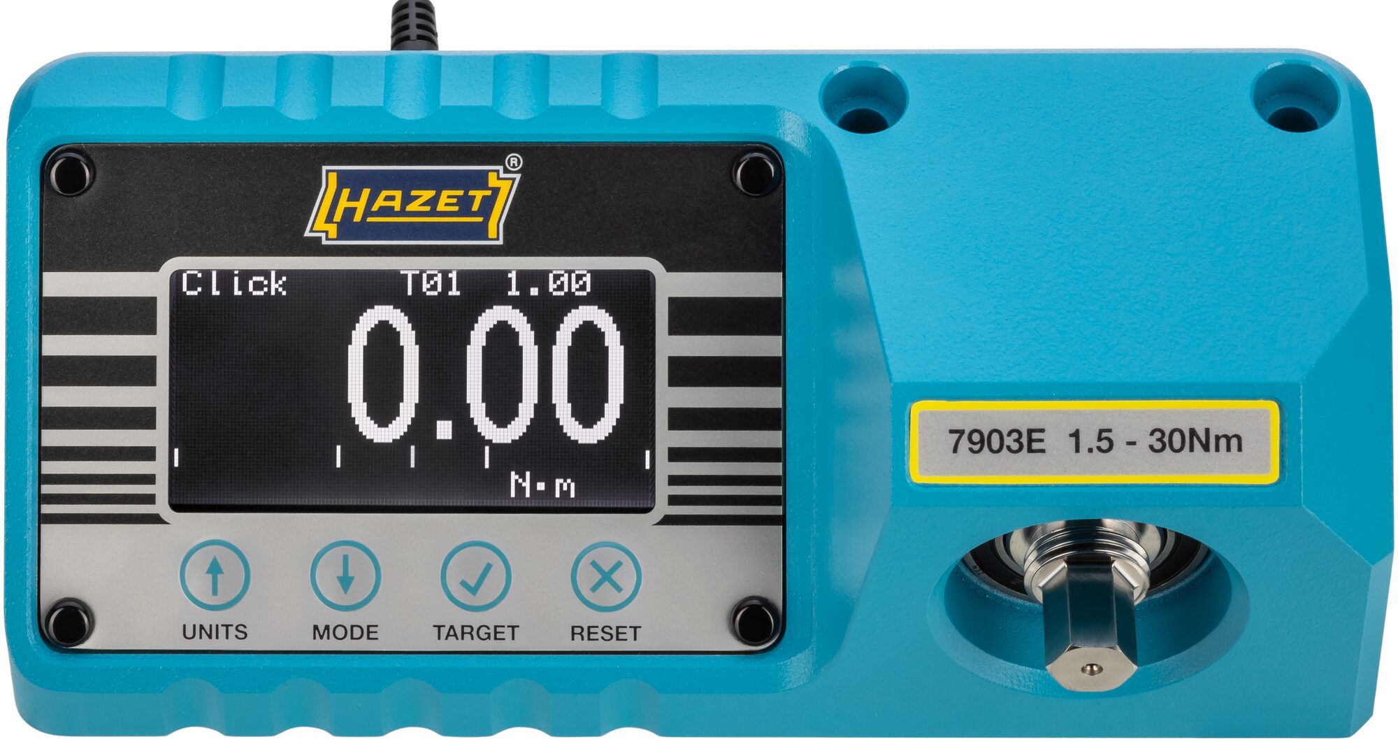 HAZET Drehmoment-Prüfgerät · elektronisch · 1,5?–?30 Nm 7903E · Drehmomentbereich min-max: 1.5?–?30 Nm · 3/8 Zoll (10 mm) Sechskant massiv, 1/4 Zoll (6,3 mm) Vierkant hohl, 3/8 Zoll (10 mm) Vierkant hohl · 175 mm x 64 mm x 72 mm