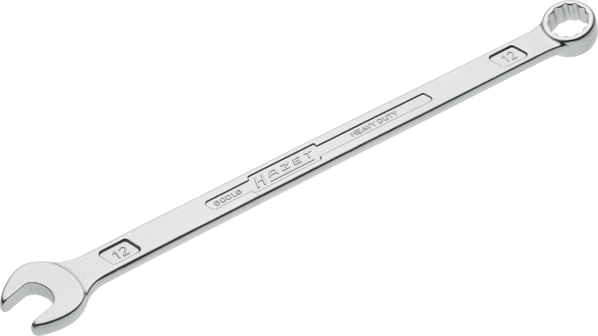 HAZET Ring-Maulschlüssel · extra lang · schlanke Bauform 600LG-12 · Außen Doppel-Sechskant-Tractionsprofil · 12 mm
