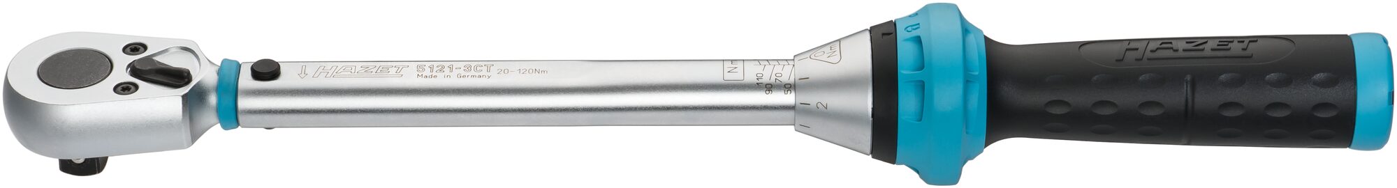 HAZET Drehmoment-Schlüssel 5121-3CT · Nm min-max: 20–120 Nm · Toleranz: 3% · Vierkant massiv 12,5 mm (1/2 Zoll)