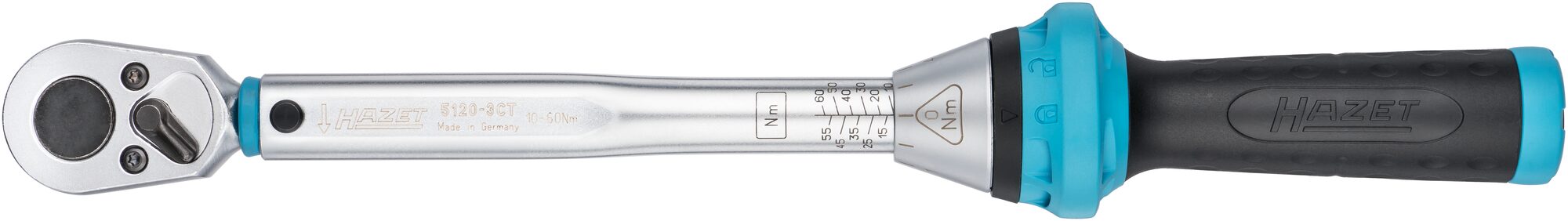 HAZET Drehmoment-Schlüssel 5120-3CT · Nm min-max: 10–60 Nm · Toleranz: 3% · Vierkant massiv 12,5 mm (1/2 Zoll)