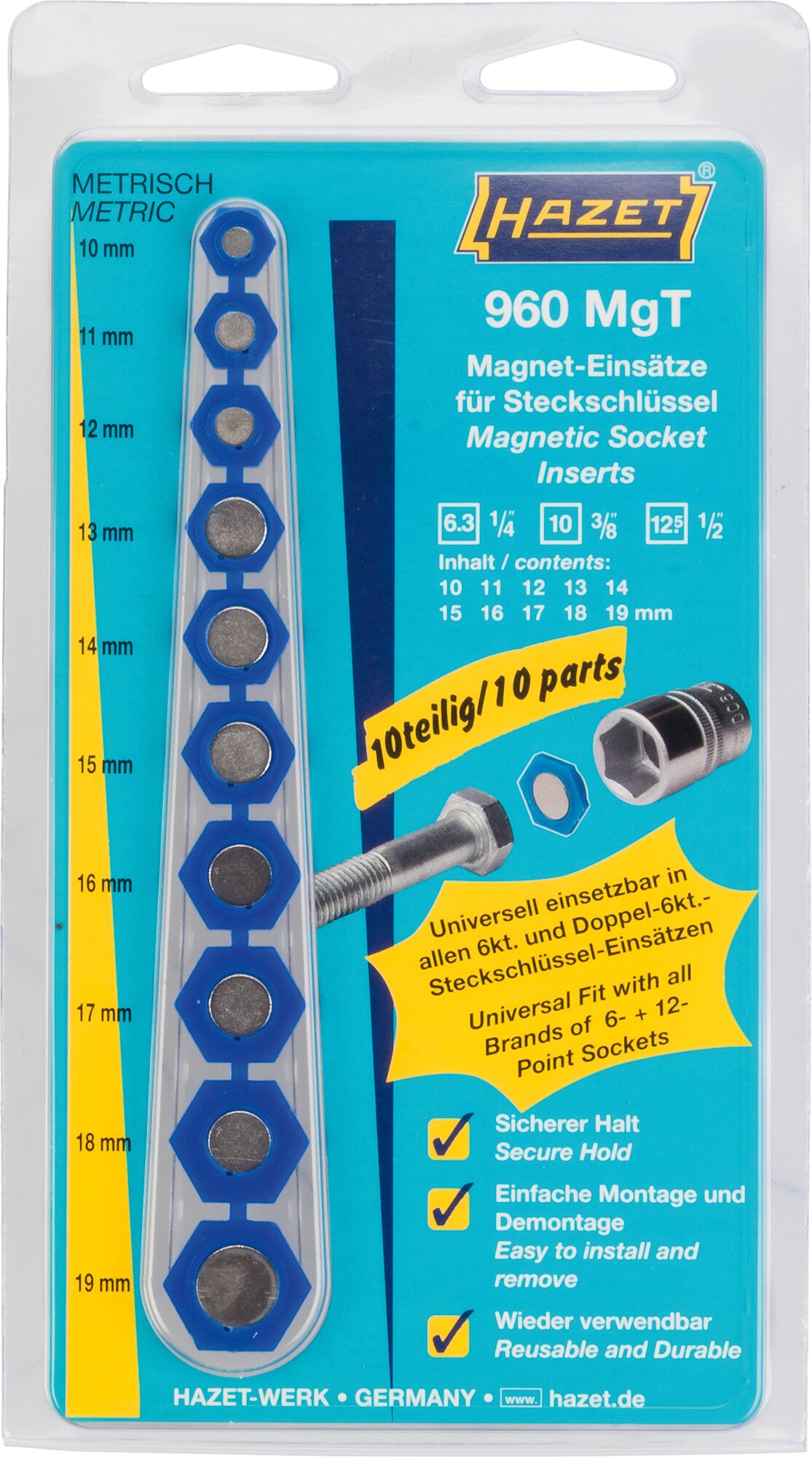 HAZET Magnet-Einsatz · für Steckschlüsseleinsätze 960MGT · Außen Sechskant Profil