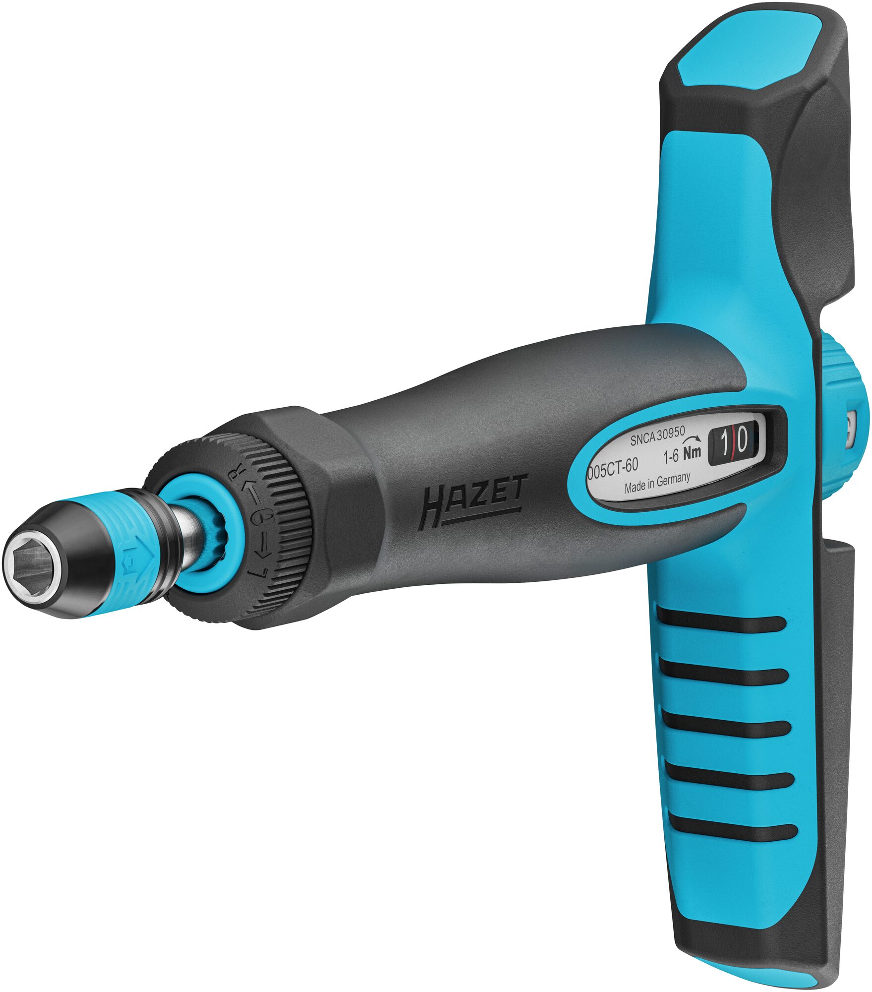 HAZET Drehmomentschraubendreher mit Quergriff 6005CT-60 · Drehmomentbereich min-max: 1?–?6 Nm · Genauigkeit: 6% · 1/4 Zoll (6,3 mm) Sechskant hohl · 198 mm
